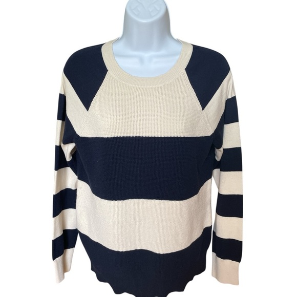 Chaos Women’s Navy and Cream Striped Sweater size L - Picture 1 of 5